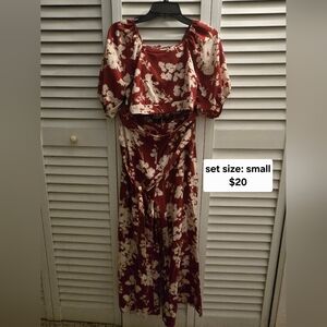 Chic Floral Burgundy Skirt Set